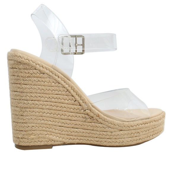 Clear Open Toe Ankle Strap Espadrille Wedge - Picture 4 of 5